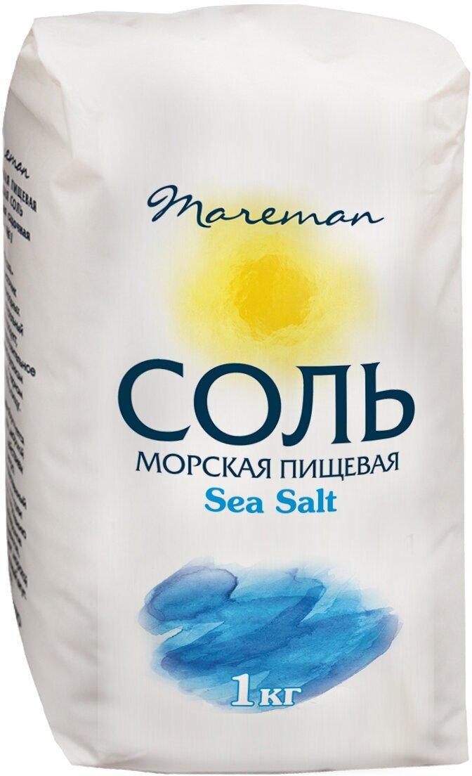 Соль морская натуральная пищевая, средняя (помол №1) Mareman , 1 кг