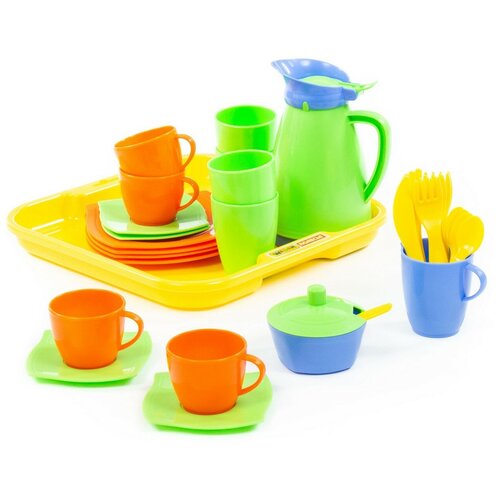 Набор посуды Полесье Алиса с подносом на 4 персоны 40657/40640 желтый/оранжевый/зеленый