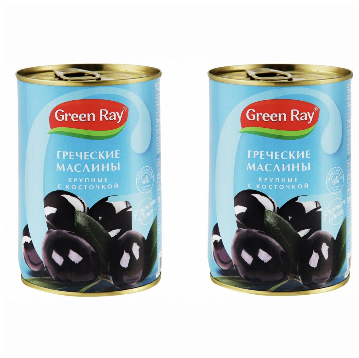 Греческие маслины гигант с косточкой Green Ray 420 гр комплект из 2 банок