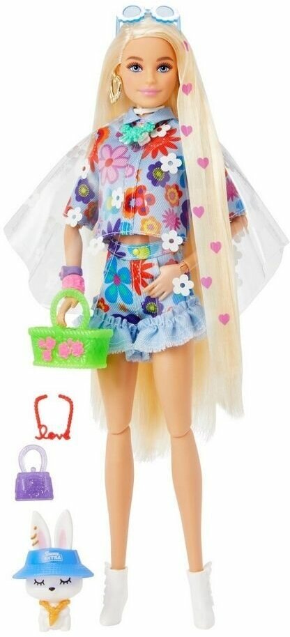 Кукла Барби Экстра в одежде с цветочным принтом