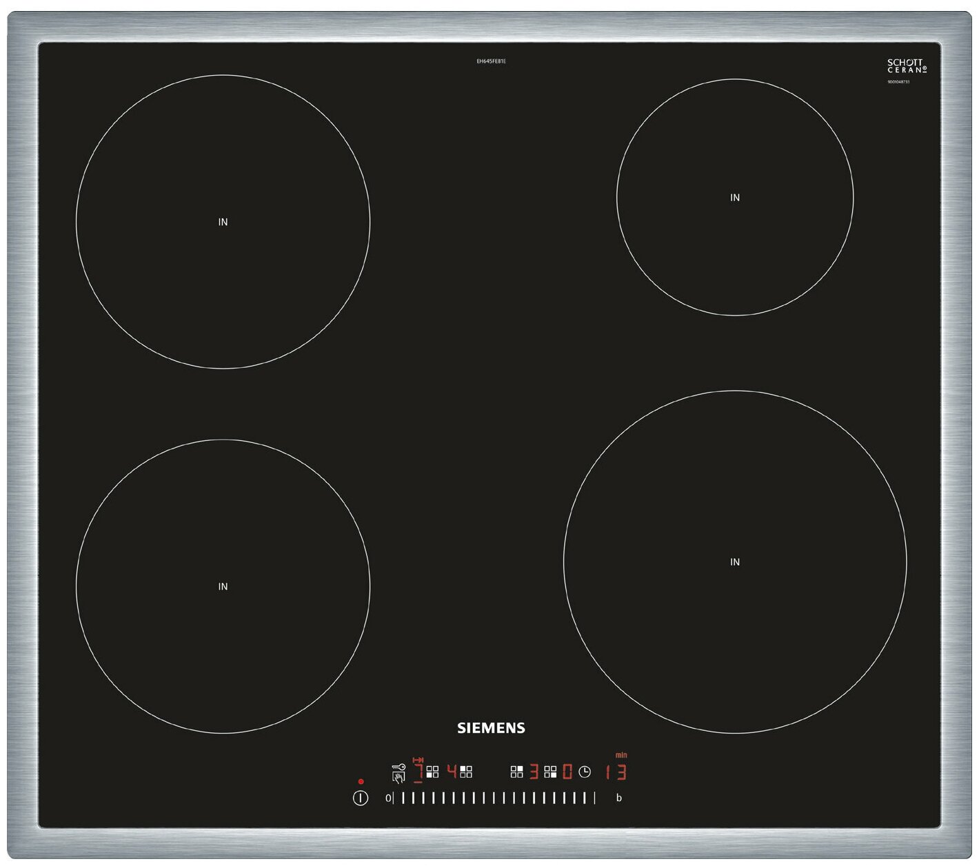 Индукционная варочная панель Siemens EH645FEB1E, цвет панели черный, цвет рамки серебристый