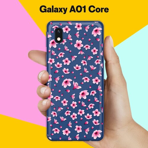 матовый силиконовый чехол цветы пиксель на samsung galaxy a01 core самсунг галакси а01 core Силиконовый чехол Цветы розовые на Samsung Galaxy A01 Core