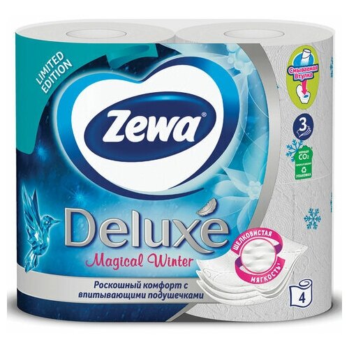 Купить Бумага туалетная Zewa Deluxe 3-слойная, 4 шт., тиснение, белая, 2 упак., белый, Туалетная бумага и полотенца