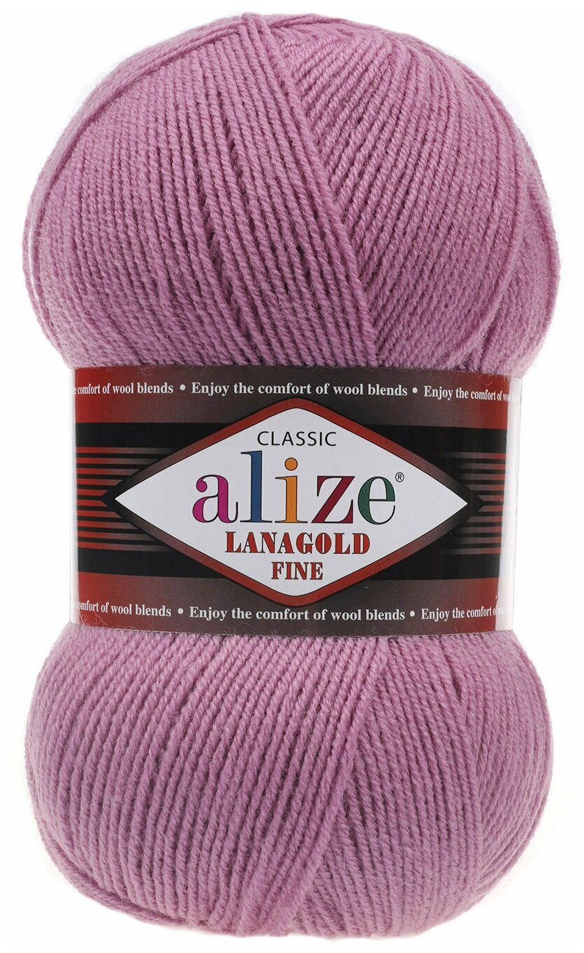 Пряжа Alize Lanagold Fine сухая роза (28), 51%акрил/49%шерсть, 390м, 100г, 5шт