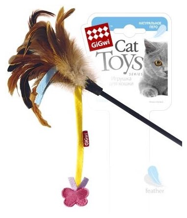 Игрушка для кошки GiGwi Дразнилка с перьями и бабочками 51*3см - фотография № 5
