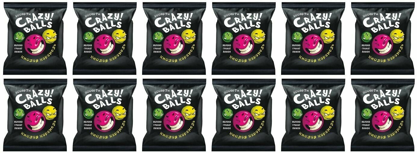 Карамель кислая Crazy Balls, 12 шт по 90 г