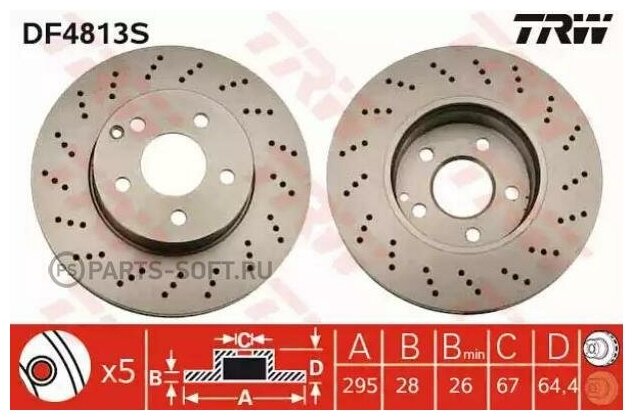 Диск тормозной передн MERCEDES-BENZ: C CLASS (W204) 07-, C CLASS T-Model (S204) 07- TRW DF4813S | цена за 1 шт