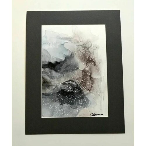 Серый песок, латунь, капли (правая).38,8смХ30см. Абстракция. Проект CasualArt. Картина Маруси Шишкиной.