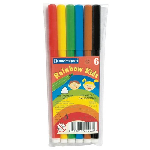 7 7550 0602 Фломастеры Centropen Rainbow Kids, 06цв, трехгранные, смываемые, ПВХ