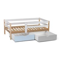 Кровать Scandi Sofa с бортиком (Wood&White, 160х80, С вместительным ящиком, Голубой, Серый)