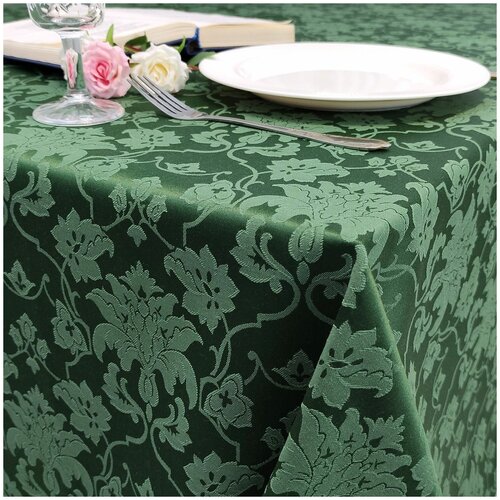 Скатерть 300x300 см. цвет зеленый цветочный узор 1589 с пропиткой от загрязнений