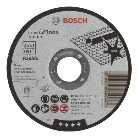 Диск отрезной Bosch Expert for INOX 115 x 1мм, прямой