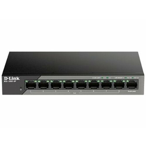 Коммутатор D-Link DSS-100E-9P/B1A коммутатор hikvision ds 3t0310hp e hs 8x100mb 1g 1sfp 6poe 110w неуправляемый