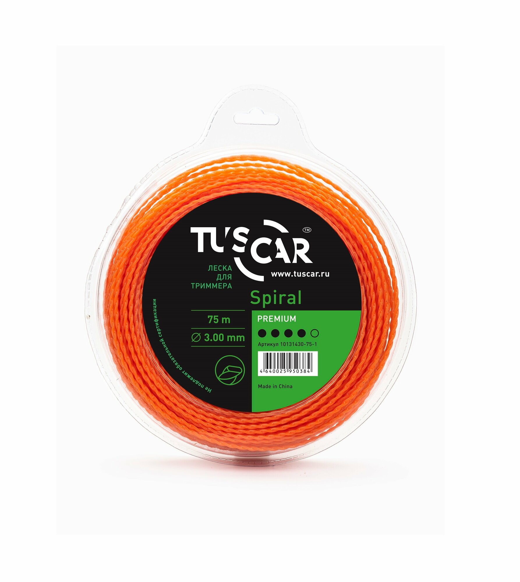 Леска для триммера TUSCAR Spiral Premium, 3.00мм* 75м