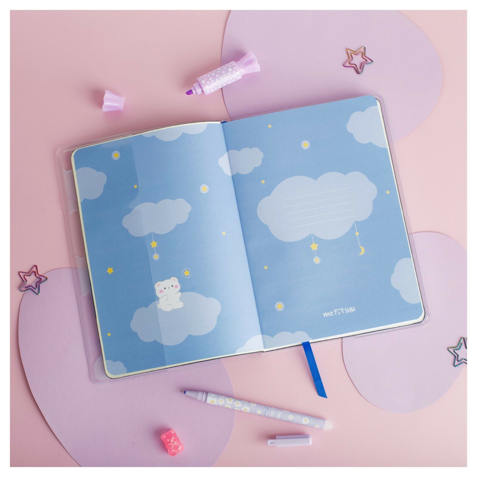 Записная книжка в линейку, ЛАЙТ, кожзам, MESHU "Cutestar" А5 80 л, съемная пластиковая обложка с диз - фото №5