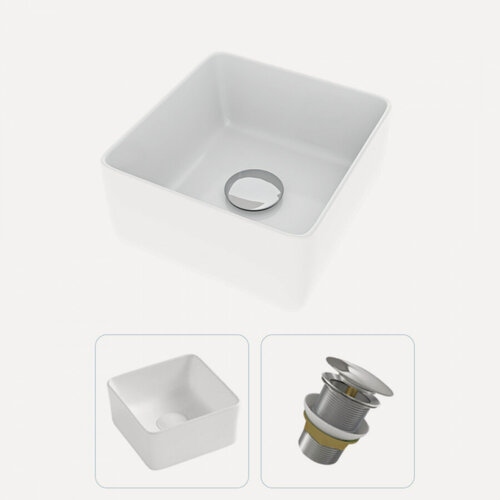 Изображение товара Раковина накладная для ванной Teymi Helmi Mini 24 в комплекте донный клапан клик-клак без перелива хром F01615