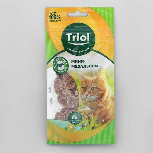 Лакомство Triol Мини-медальоны из говядины с треской для кошек, 40г, 6 шт.