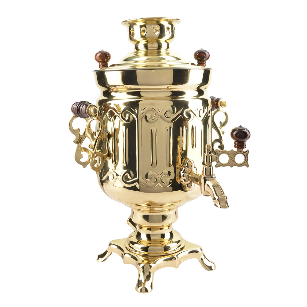 фото Самовар электрический 3 литра формы «Банка гранная», золотой, покрытие лаком, категория «Люкс»