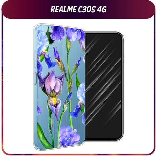 Силиконовый чехол на Realme C30S 4G / Реалми С30S 4G Синие ирисы, прозрачный силиконовый чехол на realme c30s 4g реалми с30s 4g розовые разводы рисунок