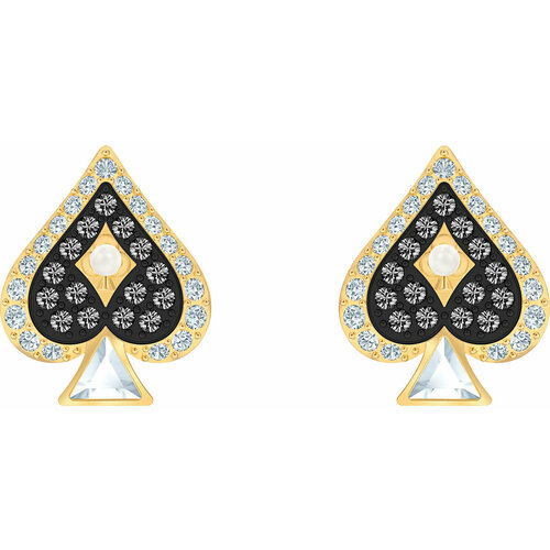 Серьги пусеты SWAROVSKI кристаллы Swarovski размер 14 мм золотой черный 5500₽