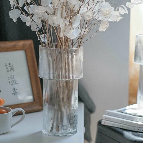 Ваза рифленая стеклянная ваза для цветов 24 см