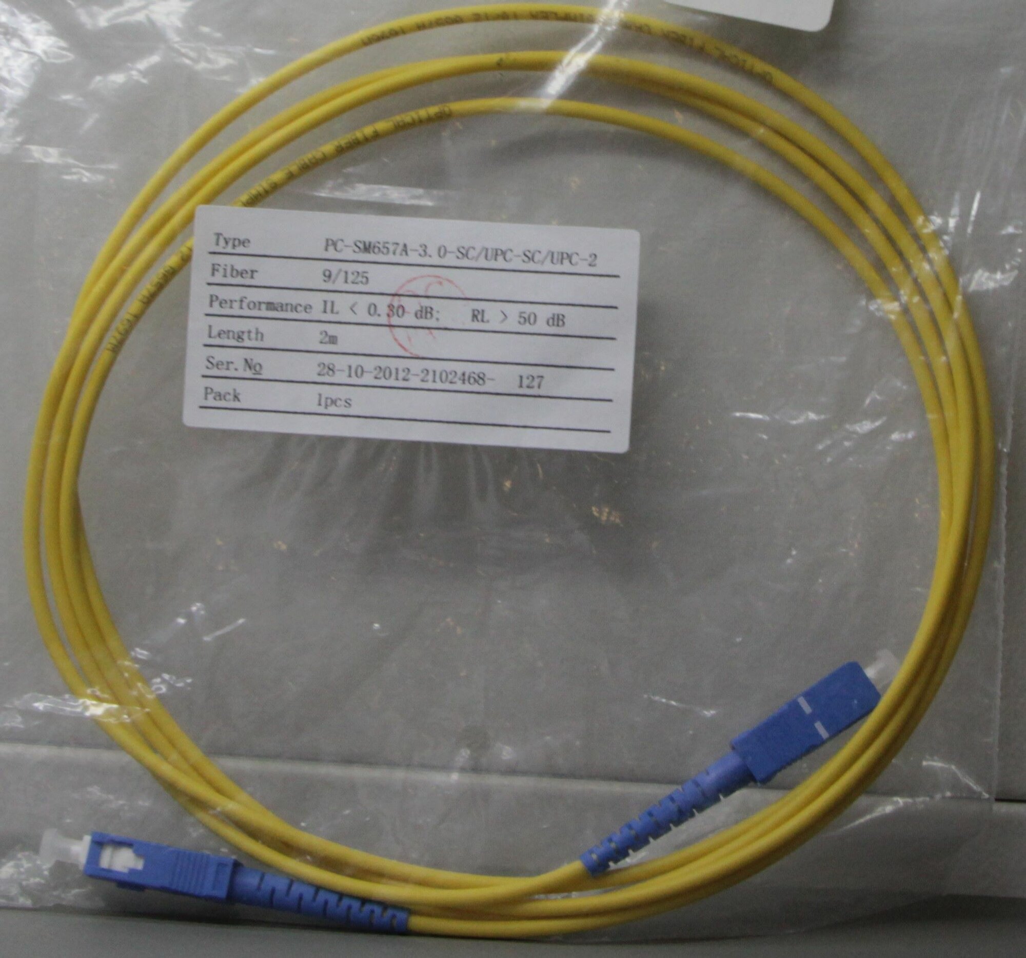 Патч-корд оптический (optic patch cord) SC/UPC-SC/UPC SM 9/125мкм одномодовый (simplex) 2 метра