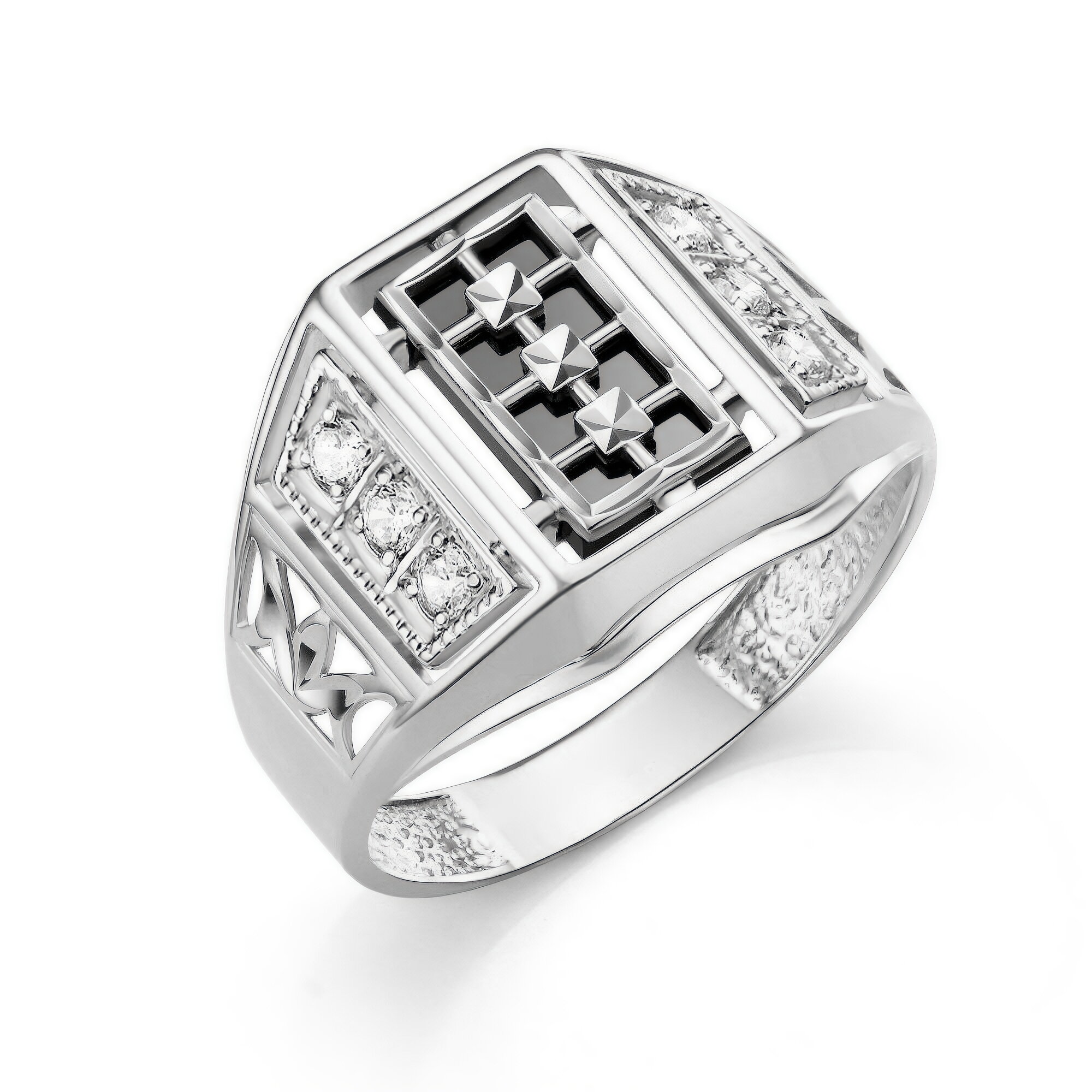 Печатка Diamant online, серебро, 925 проба, родирование, оникс, размер 20, черный