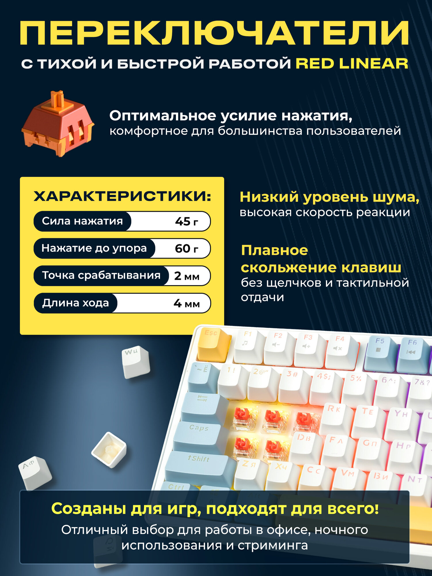 Клавиатура URZUS Quake R игровая, механическая, с подсветкой, проводная — фото 1