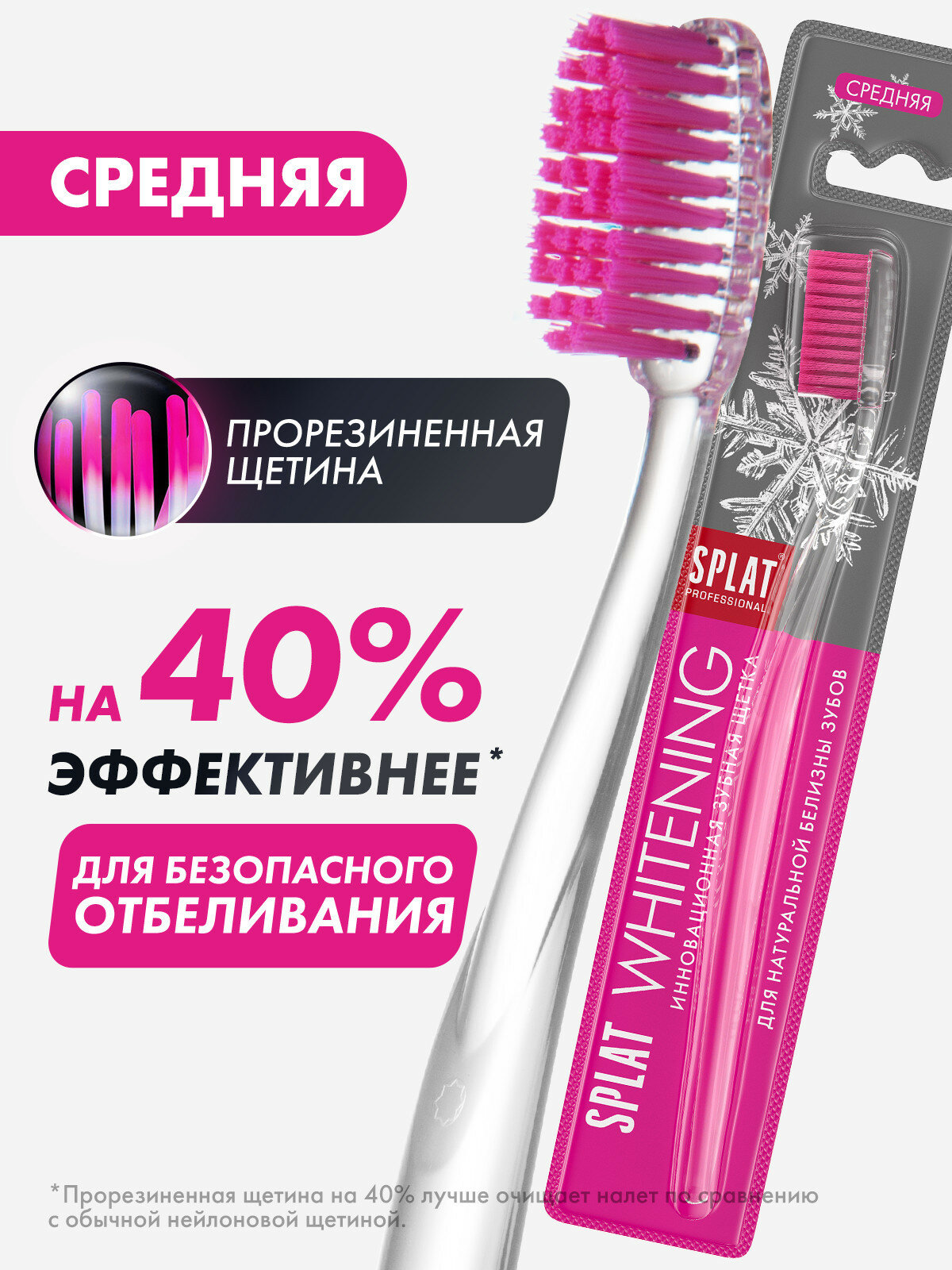 Зубная щетка SPLAT WHITENING Для отбеливания средняя розовая