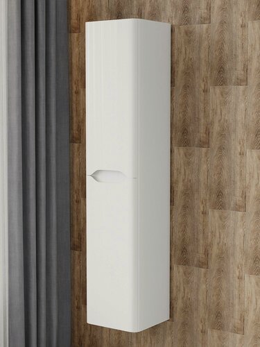 Изображение товара Шкаф пенал в ванную 32 см подвесной с полками белый глянец Милано