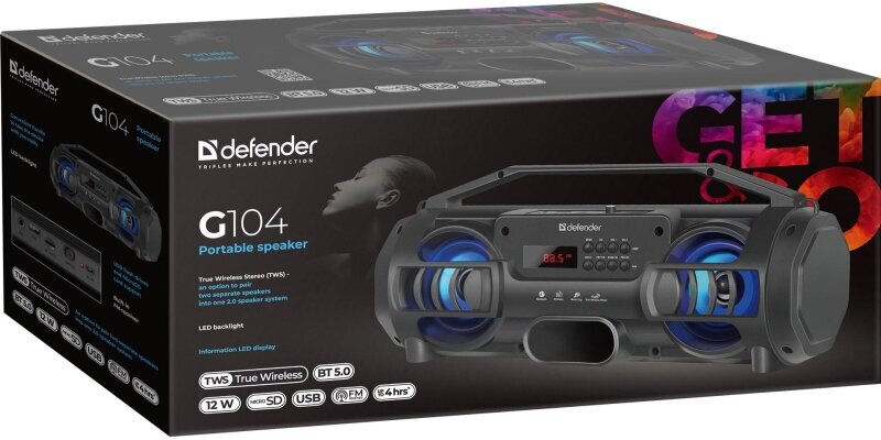 Портативная колонка DEFENDER G104, 12Вт, черный [65104] - фото №7