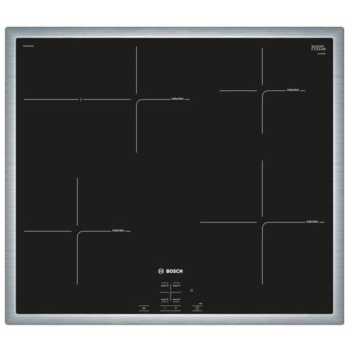 Индукционная варочная панель Bosch NIF645CB1E, с рамкой, цвет панели черный, цвет рамки серебристый