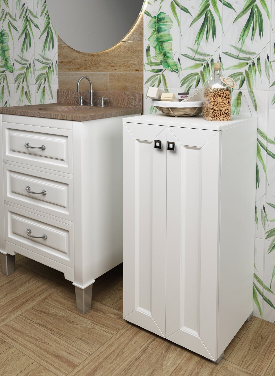 фото Шкаф для ванной комнаты, Гестия, цвет белый, Пенал Гранд 2 двери, 83,6*40*35