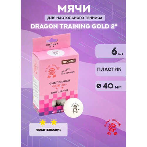 Мячи для настольного тенниса Dragon Training Gold 2* (6 шт, белые) в коробке