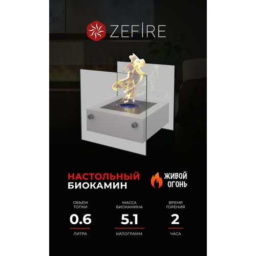 Биокамин настольный ZeFire Rubicon белый для дома и квартиры