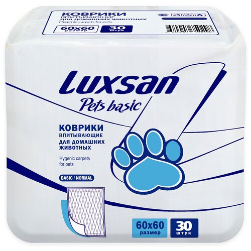 Пеленки для собак впитывающие Luxsan Pets Basic 60х60х60 см 30 шт. 1 шт. 60 см 60 см 60 см белый