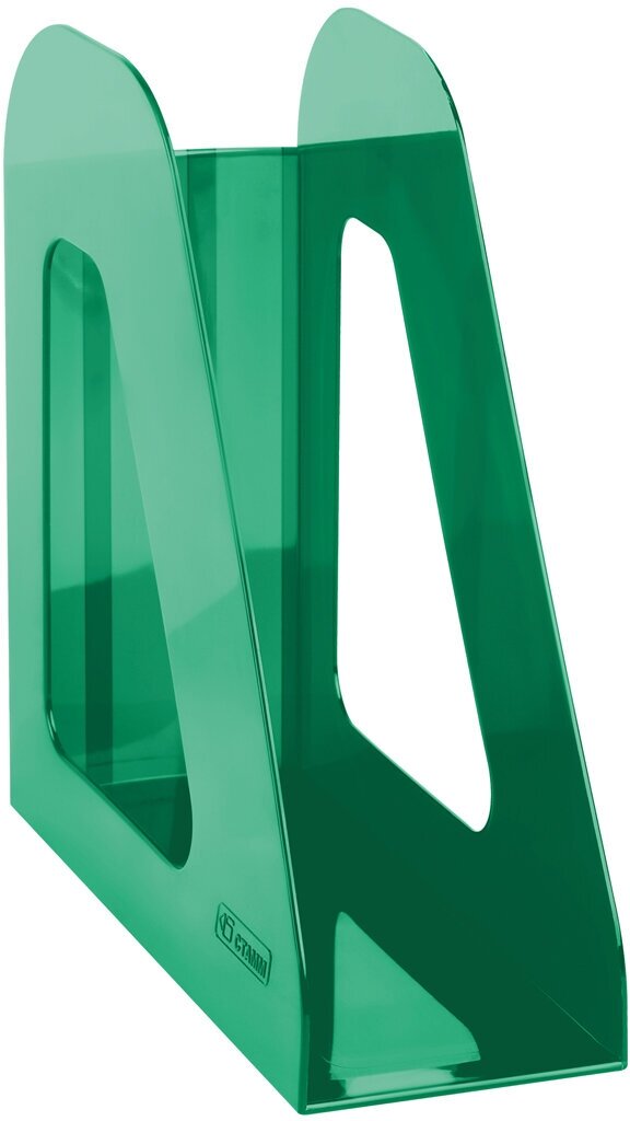 Лоток для бумаг вертикальный / подставка, органайзер для документов А4 СТАММ "Фаворит" сборный пластиковый, 1 секция, тонированный зеленый