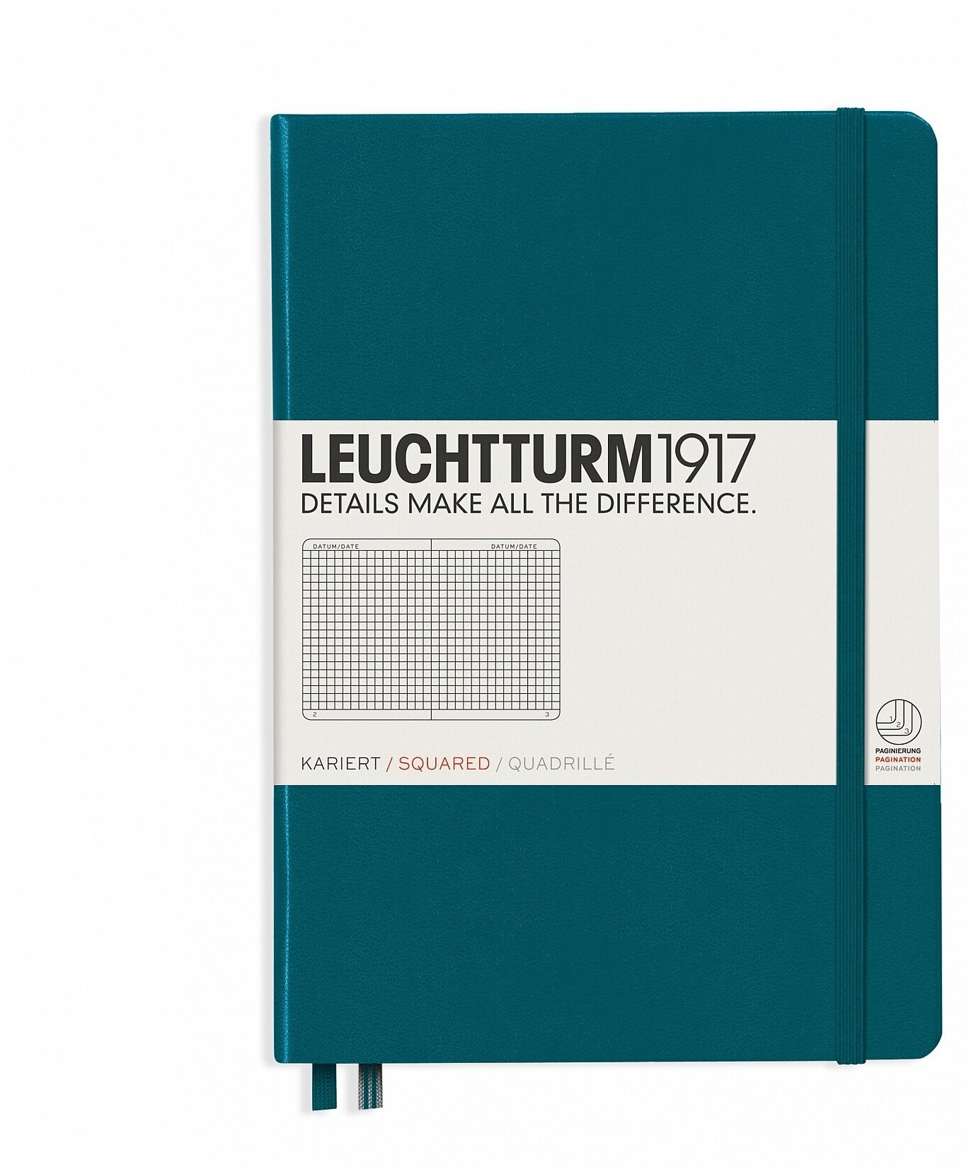 Записная книжка Leuchtturm Medium A5 Pacific Green твердая обложка 251 стр клетка (359693)