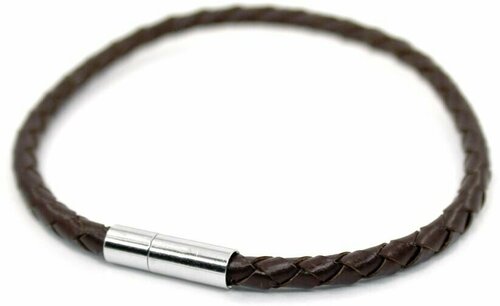 Плетеный браслет Handinsilver ( Посеребриручку ) Браслет плетеный кожаный с магнитной застежкой, 1 шт., размер 22 см, серебряный, коричневый