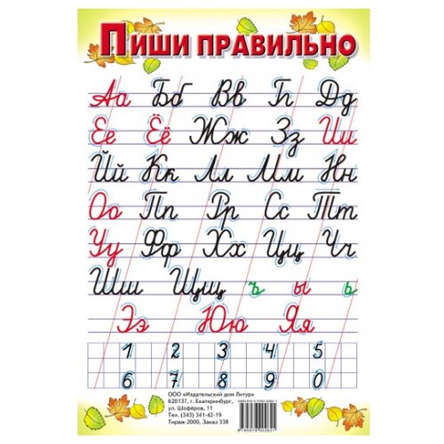 Плакат Литур Пиши правильно (большой формат) пиши правильно с цифрами 520х800