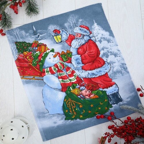 Полотенце новогоднее, размер 45х60 см, вафля, 160 г/м, хлопок 100%