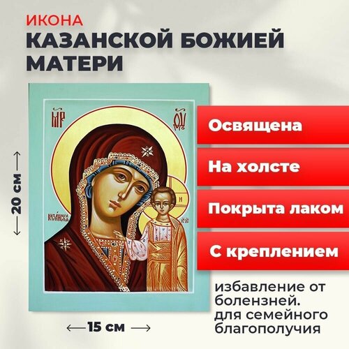 Освященная икона на холсте Божия Матерь Казанская, 20*15 см