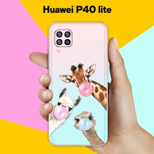 Силиконовый чехол Лама, жираф и страус на Huawei P40 Lite силиконовый чехол лама жираф и страус на huawei p40 lite e