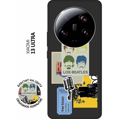 Матовый Soft Touch силиконовый чехол на Xiaomi 13 Ultra, Сяоми 13 Ультра с 3D принтом Beatles Stickers черный матовый чехол beatles stickers для xiaomi 13 ultra сяоми 13 ультра с 3d эффектом черный