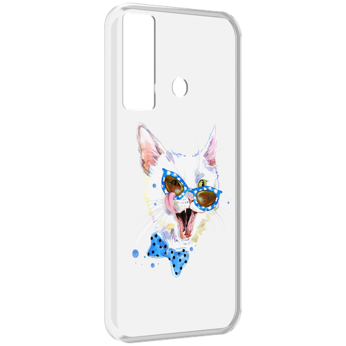 Чехол MyPads белый кот для Tecno Camon 17 задняя-панель-накладка-бампер