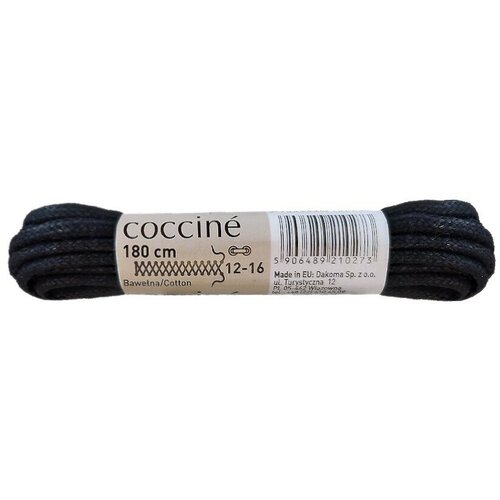 Шнурки хлопковые вощеные тонкие Coccine, черный, 3 мм, 180 см