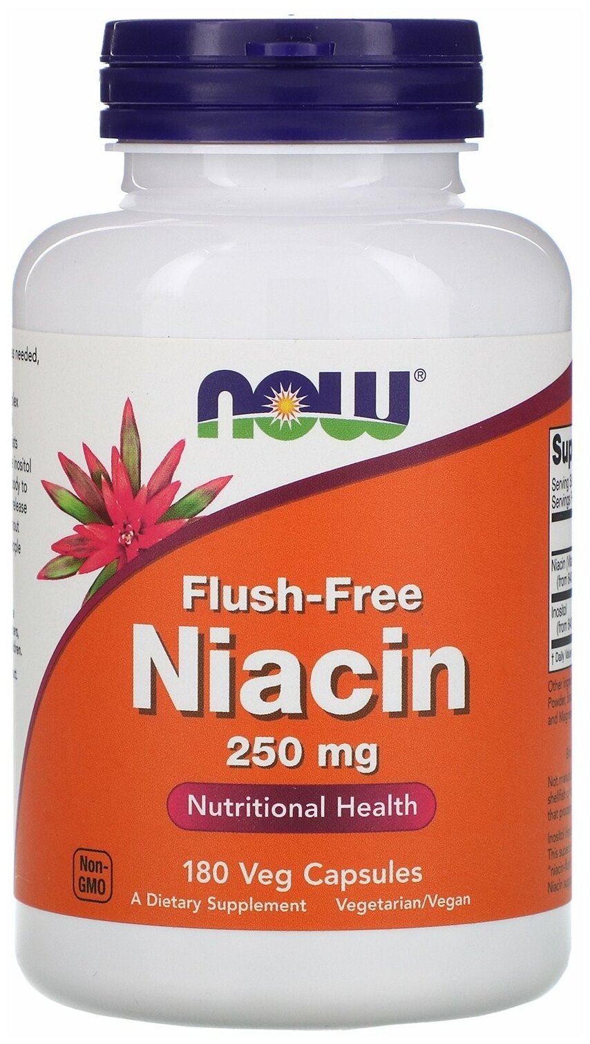 Капсулы NOW Flush-Free Niacin, 160 г, 250 мг, 180 шт.