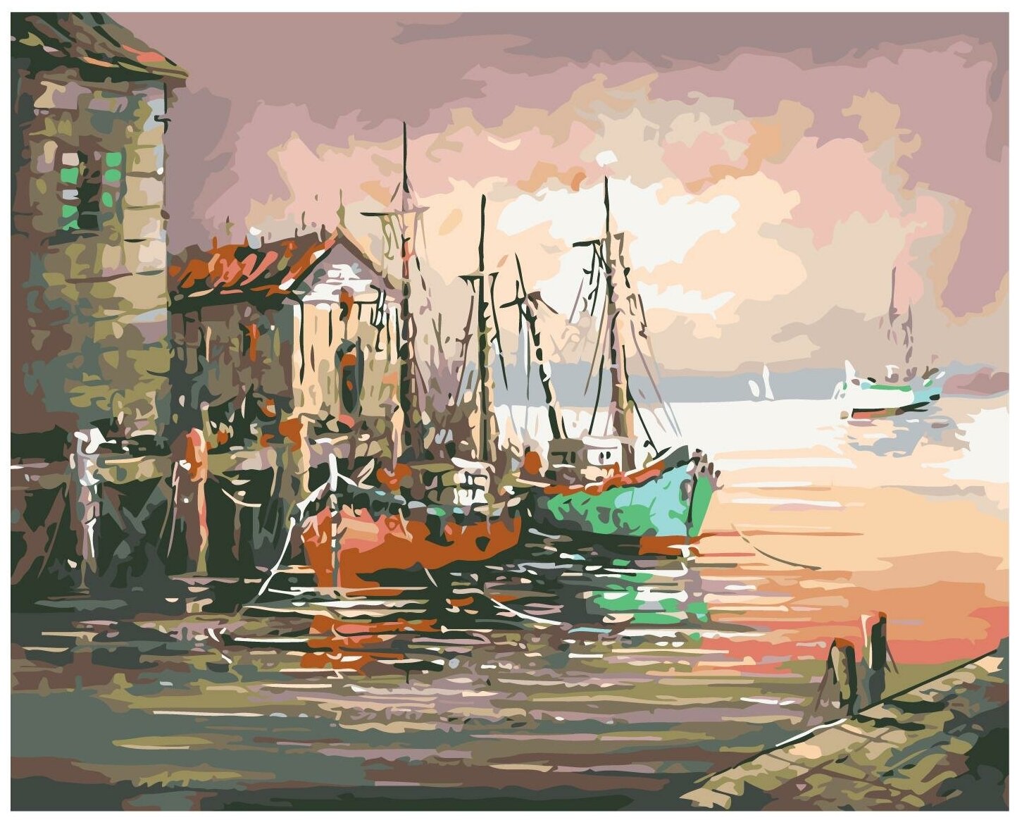 Рыбацкие лодки Раскраска картина по номерам на холсте