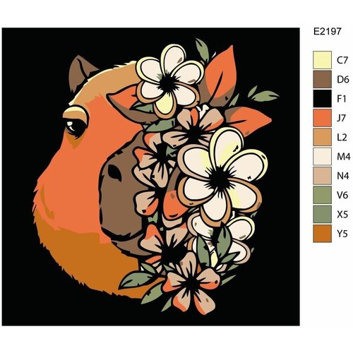детская футболка капибара с летними цветами 164 синий Детская картина по номерам E2197 Капибара с цветами 30x30