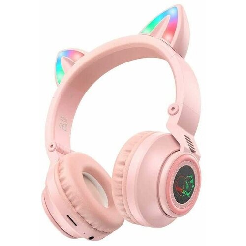 Беспроводные наушники Bluetooth Borofone BO18 Cat Ear, накладные, кошачьи ушки, розовые, 1 шт